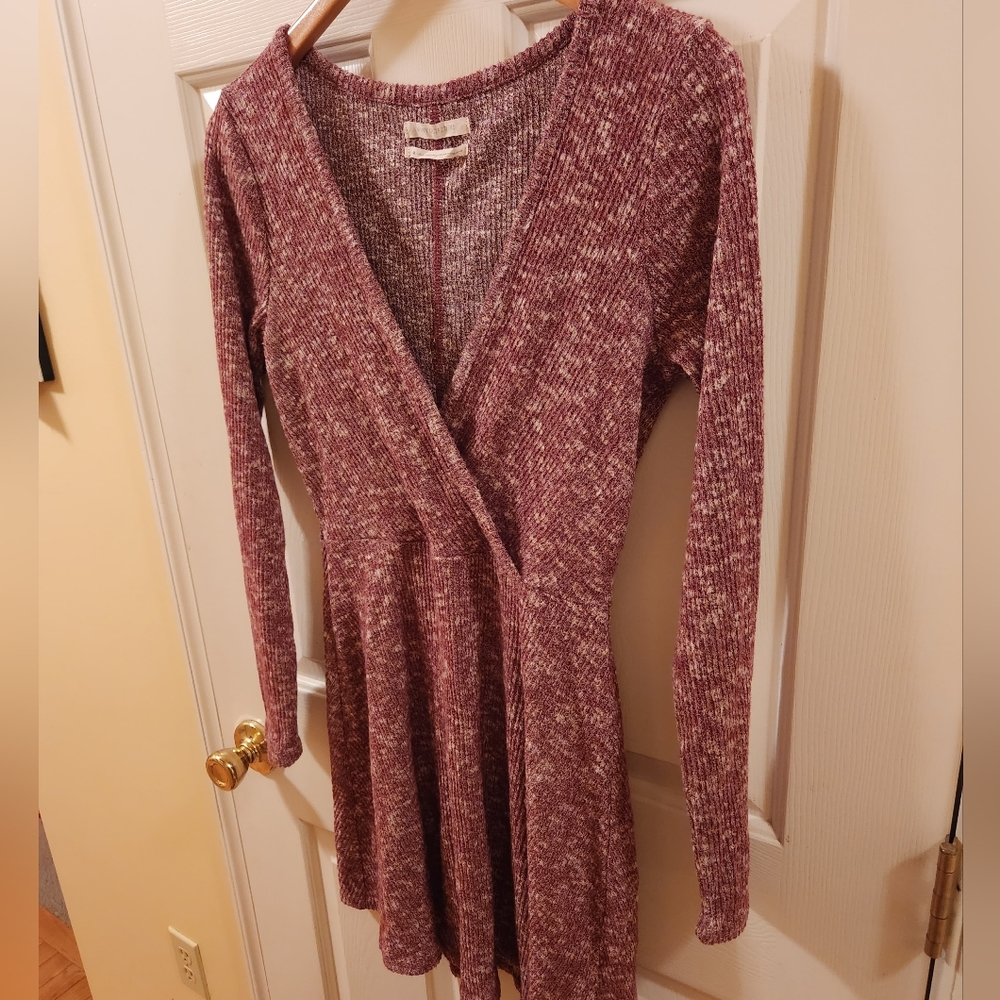 Urban Outfitter Women's Maroon long sleeved v-neck knit dress in medium